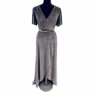 Baltic Born Andi Velvet Ribbed Wrap Maxi Dress Gray Large See Measurements